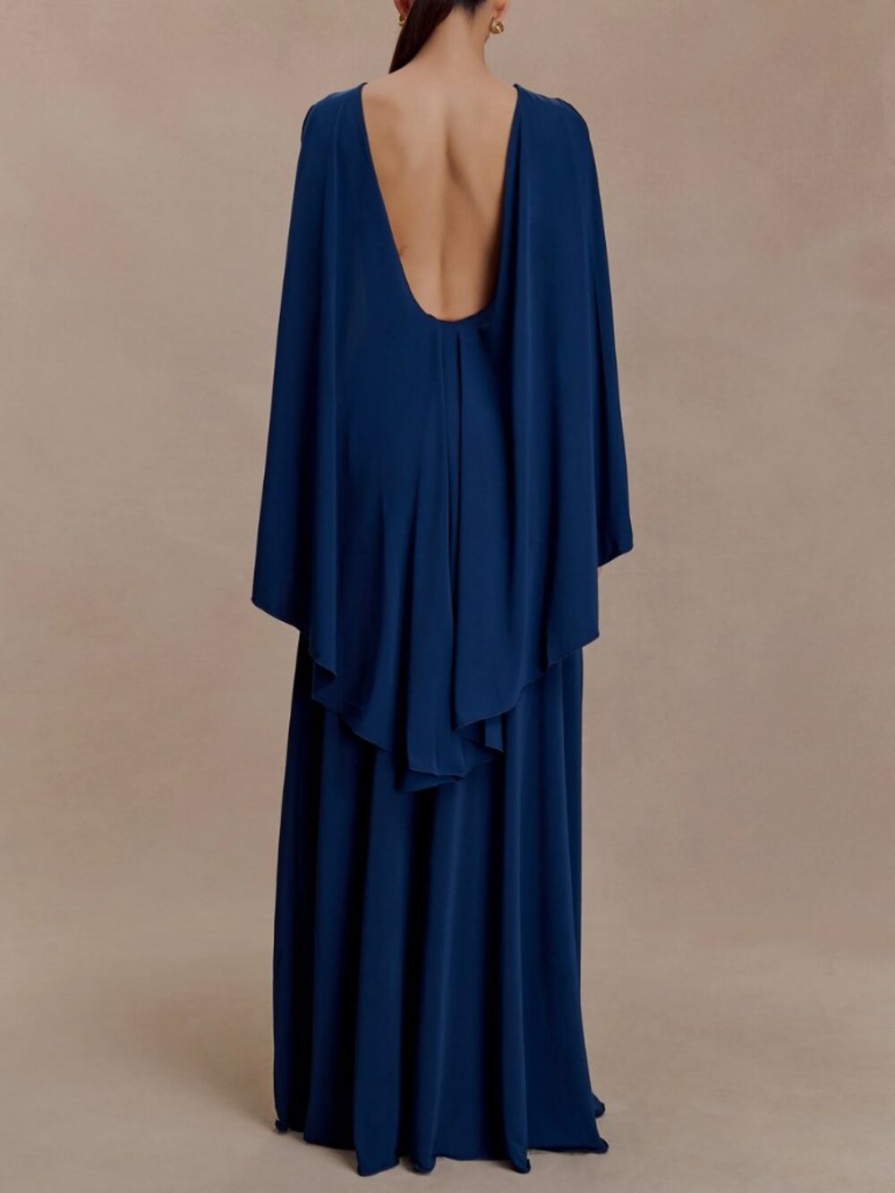 BEST Meshki Emory Jersey Cape Maxi Dress Gown Navy Blue Backless Cocktail Party - Picture 2 of 11